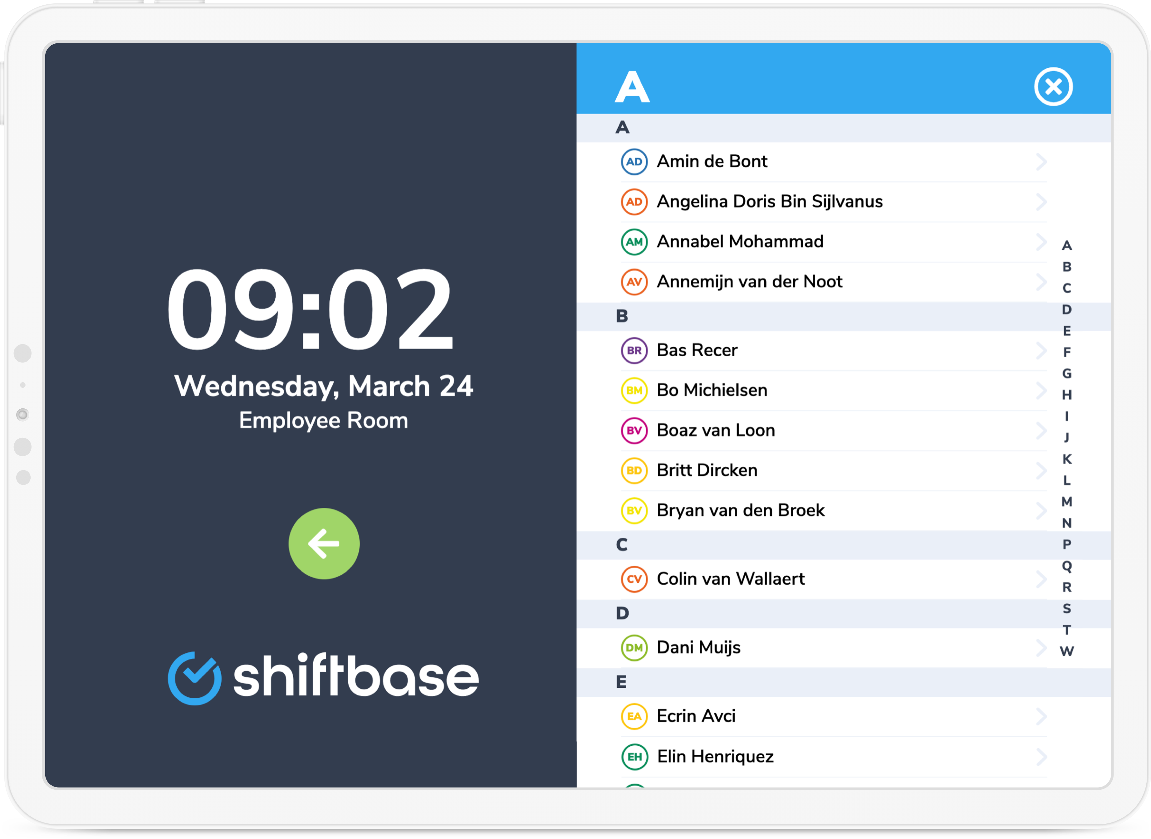 Clocking working hours with a kiosk